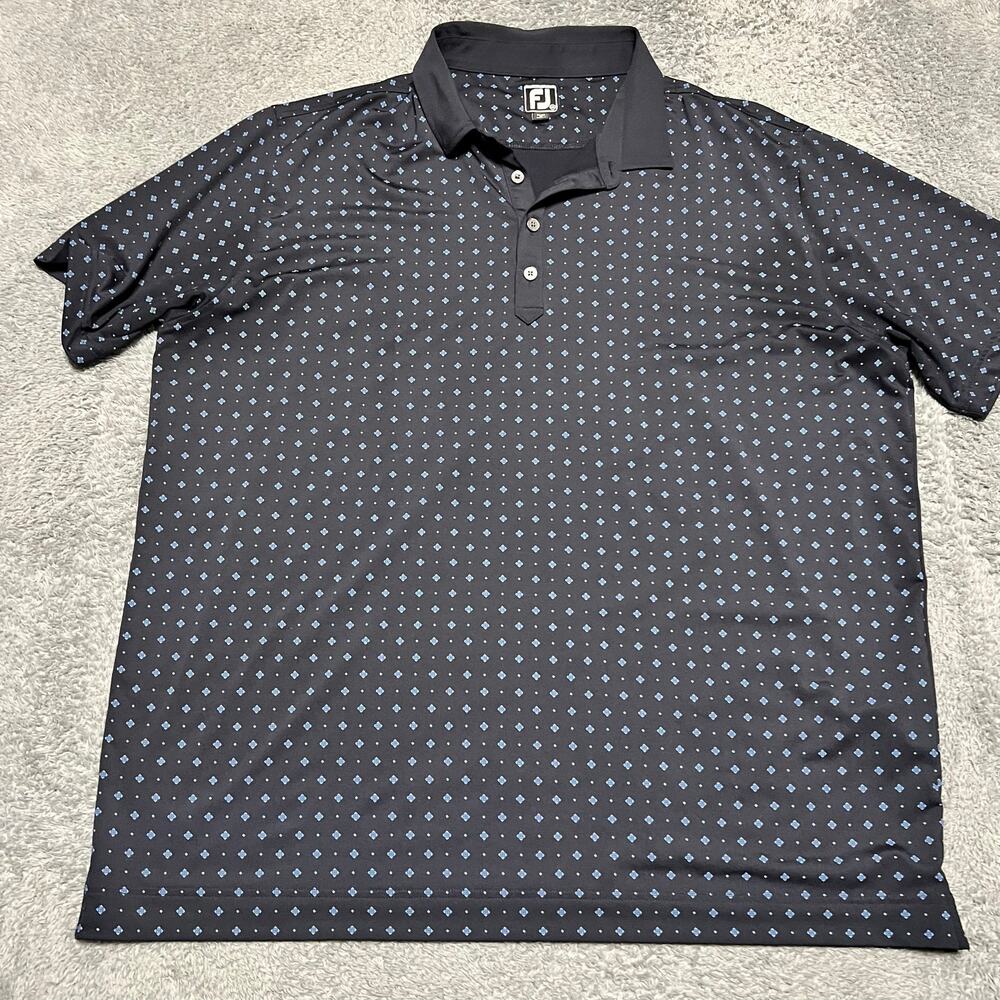 FootJoy Golf Polo Shirt Mens XXL Blue All Over Print Performance Geometric